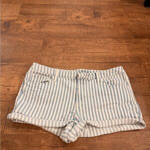 Universal Thread Light Blue & White Striped Cuffed Denim Shorts